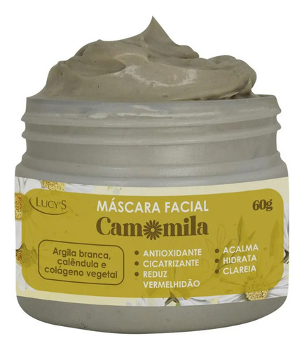 Máscara Facial Camomila Argila Calêndula Colágeno 60g Lucys