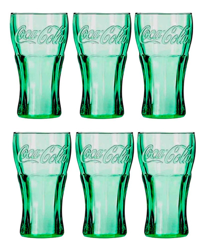 Set X 6 Vasos Vidrio Coca Cola 300 Cc Pasabahce Verde Vintag