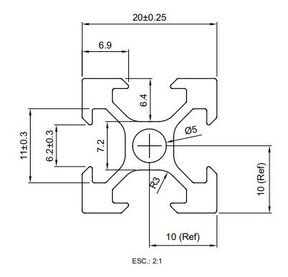 Kit Perfil De Alumínio 20x20 V-slot (5un Com 1000mm)