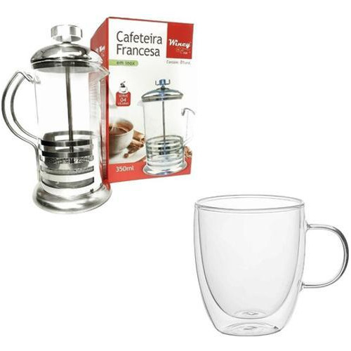 Kit Cafeteira Francesa Prensa + Caneca Vidro 350ml