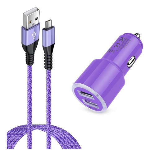 Cargador De Coche Rapido Dual 4.8a Con Cable Micro Usb Andr