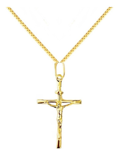 Corrente Veneziana 70cm + Crucifixo Em Ouro Legitimo Amarelo