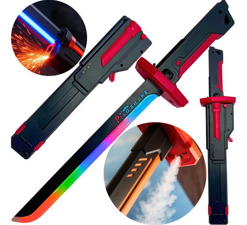 Espada Katana Com LED RGB Zornix 44cm, Com Fumaça e Faísca, Recarregável