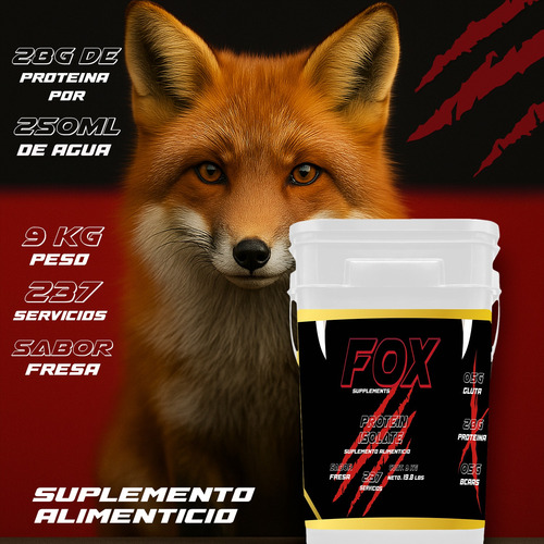 Proteína Whey Hidrolizada Isolate Fox 9kg Varios Sabores Fresa