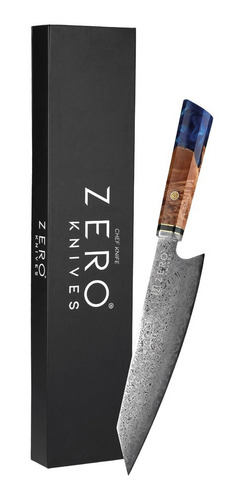 Imagen 2 de 8 de Cuchillo Kiritsuke 8,2'' - Zero Knives - Epoxy Damascus