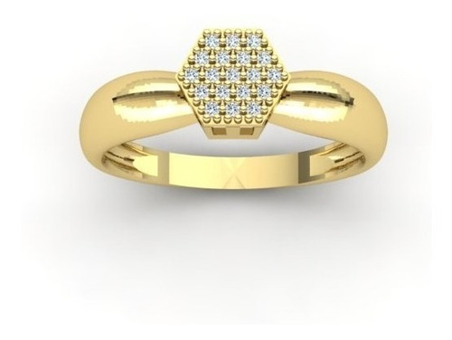 Anel Chuveiro Hexágono Em Ouro 18k Cravejado Com Zircônias