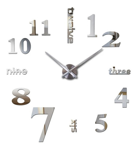Reloj De Pared 3d Grande Plateado Diseño Moderno