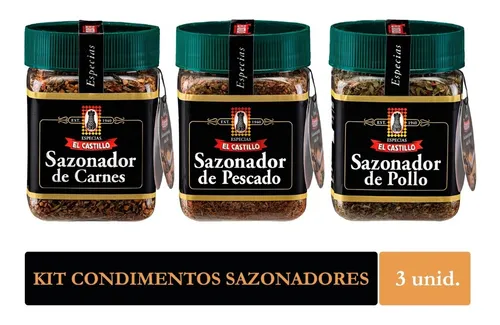 Kit Condimentos Sazonadores Botes Bajos El Castillo 3 Unid.