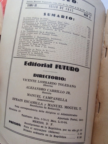 Imagen 2 de 5 de Revista Antigua Futuro Julio 1935 Vicente Lombardo Toledano