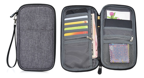 Cartera De Viaje Familiar Con Cierre Para Pasaporte (gris)
