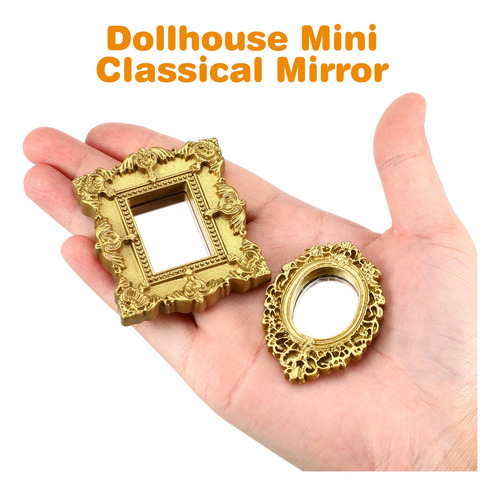 3pcs Mini House Adornments Mini Retro Classic Mirror