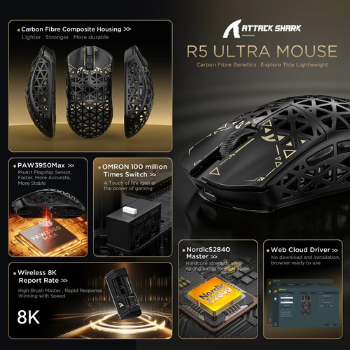 Ratón Inalámbrico Para Juegos Attack Shark R5 Ultra Carbon F