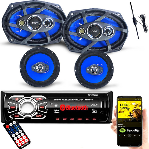 Imagem 1 de 10 de 2 Alto Falantes Carro 6 Polegada + 2 6x9 + Antena + Radio Bt