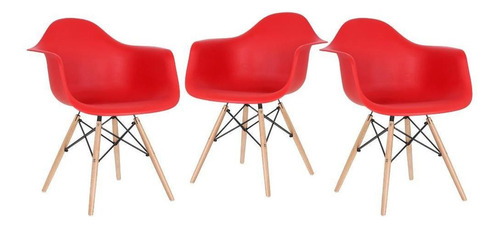 3 Cadeiras  Eames Wood Daw Com Braços Jantar Cores Estrutura Da Cadeira Vermelho