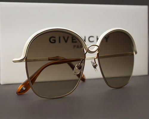 Gafas de sol Givenchy Gv 7030/s J1o/CC-58, color blanco, color varilla dorada, color de lente marrón degradado, diseño redondo