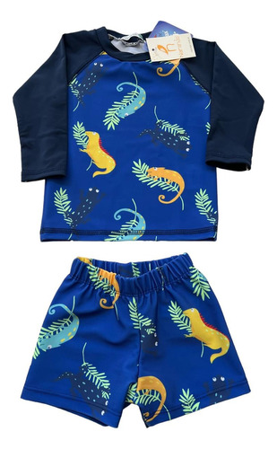 Traje De Baño Remera Y Short Niño Para Agua Uv50  Anticloro