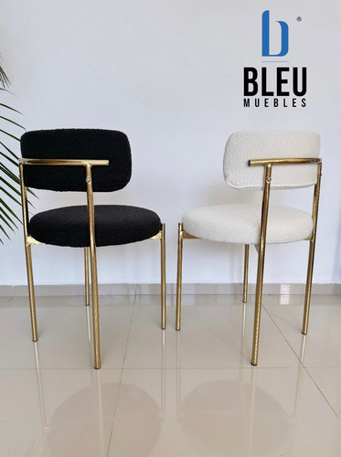 Silla De Comedor Boucle Tela Borreguito Juego De 2 Dorado Asiento Blanco