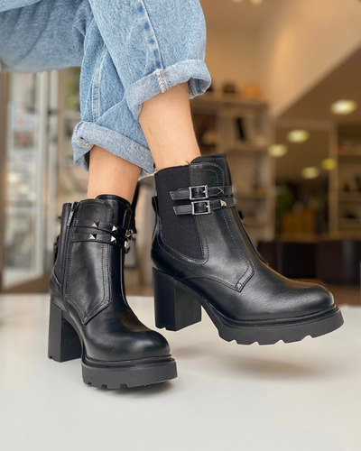 Botas Lady Stork Botineta Kiara Mujer Liviana Cuero Taco 8cm
