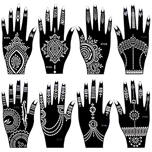 Juego De 8 Plantillas De Tatuaje Henna India Para Mujeres Y