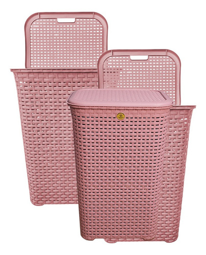 4 Cestos Canastas Organizador Ropa Tapa Rattan Resistente Color Rosa
