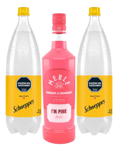 Combo Gin Tonic Merle Pink 750ml + Tonica Schweppes 1,5 L X2