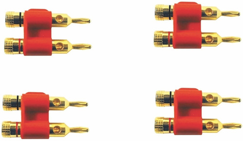 4 Conector Plug Doble Banana Rojo Enchapado En Oro