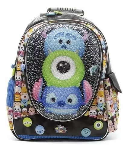 Mochila Espalda 18 PuLG Tsum Tsum Lentejuelas Disney Color Negro