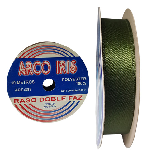 Cinta De Raso Doble Faz N°3 (15mm) X Rollo De 10mts Verde Musgo Arco Iris