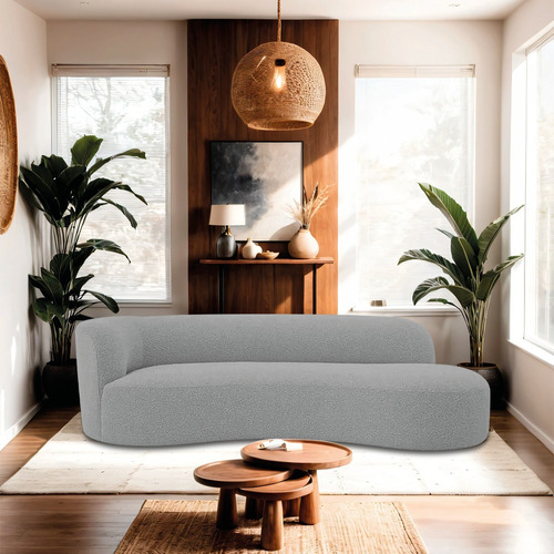 Divã Recamier Orgânico Tokyo 200cm Lado Direito Bouclé Cor Cinza