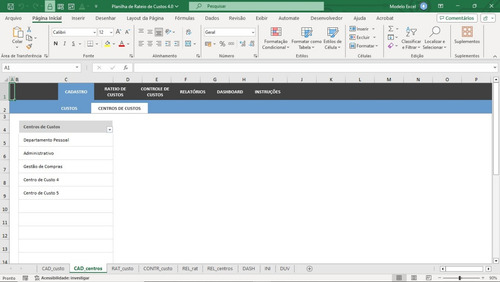 Planilha De Controle De Rateio De Custos 4.0