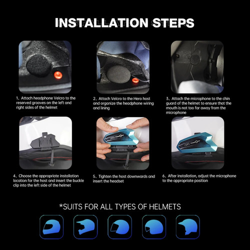 Intercomunicador Freedconn Hero Para Casco Motociclista Bluetooth 5.1 + EDR, Color Negro, Conectividad Con 6 Bikers, Comparte Música, Compatibilidad Con Otras Marcas