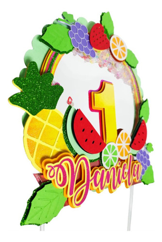 Frutas Tropicales Cake Topper 3d Con Shaker Adorno De Torta