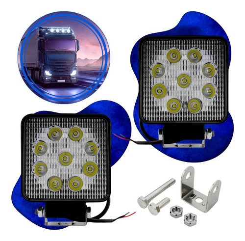 Kit 2 Farol De Milha Quadrado Para Caminhão Truck 24 Volts