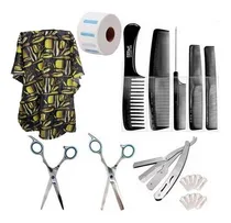 Comprar Kit Tijera Corte Pulir Capa Navaja Filos Peines Barber Hojas
