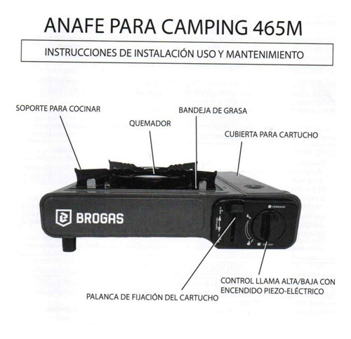 Anafe Calentador Portatil Camping Brogas 465 Maletin Negro