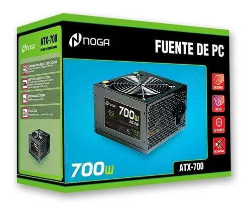 Imagen 1 de 3 de Fuente De Alimentación 700w Para Pc Noga Atx-700 12cm Fan Color Negro