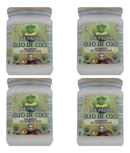 Óleo De Coco Na Palma Extravirgem 4 Potes 500ml 100%natural