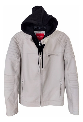 Chamarra Guess Biker Hombre Original Casual Blanco Vintage