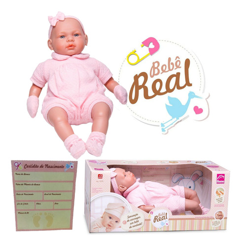 Boneca Bebê Real Recém Nascida C/certidão Roma Brinquedos