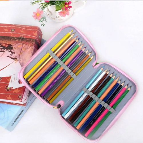 Lapicera Estuche Organizador 3 Cierres 55 Lapices Impermeabl Color Negro