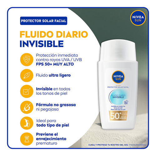 Protector Solar Nivea Sun Fluido Diario Invisible 40 Ml
