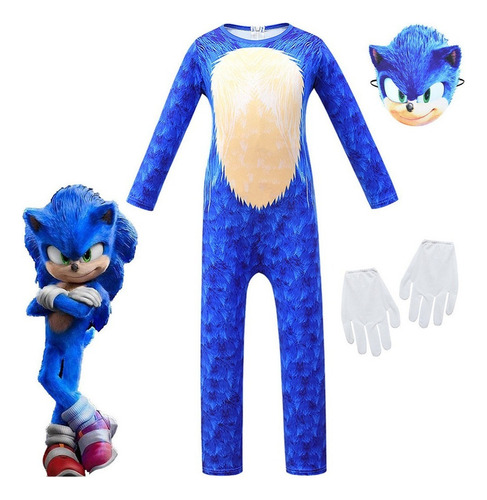 W Sonic El Erizo Cosplay Mono Todo El Juego Azul Marino
