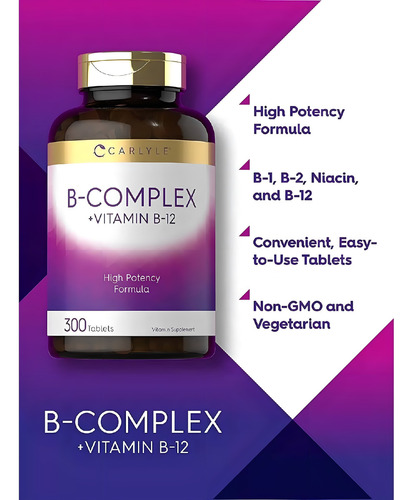 Complejo B + Vitamina B1 B2 B6 B12 300 Tabletas