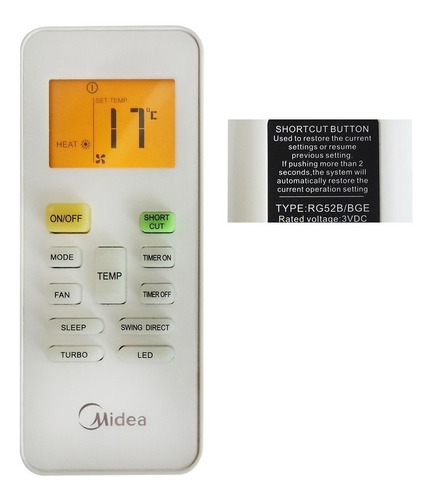 Controle Remoto Ar Condicionado Midea Rg52 Original