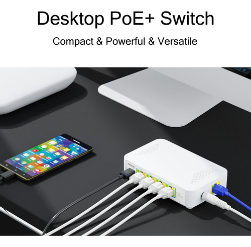 Switch Gigabit Poe De 5 Puertos Con 4 Puertos Poe+ Y 1