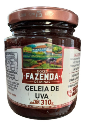 Geleia Frutas De Uva Fazenda De Minas 310 Gramas