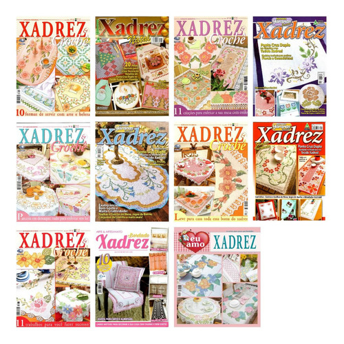 Kit 10 Revistas Bordado Tecido Ponto Xadrez & Crochê