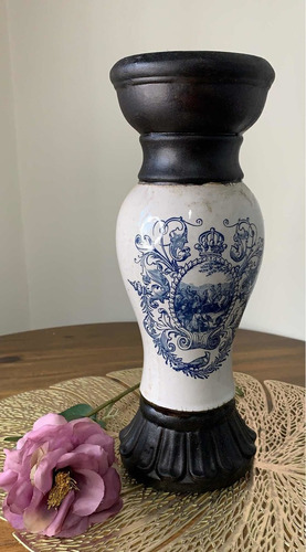 Castiçal Rústico Cerâmica Cena Inglesa - 30cm