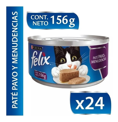 Alimento Gato Felix Pavo Y Menudencia Lata 156g Pack 24un