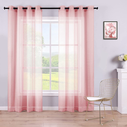 Cortinas De Color Rosa Transparente, 2 Paneles, 84 PuLG...